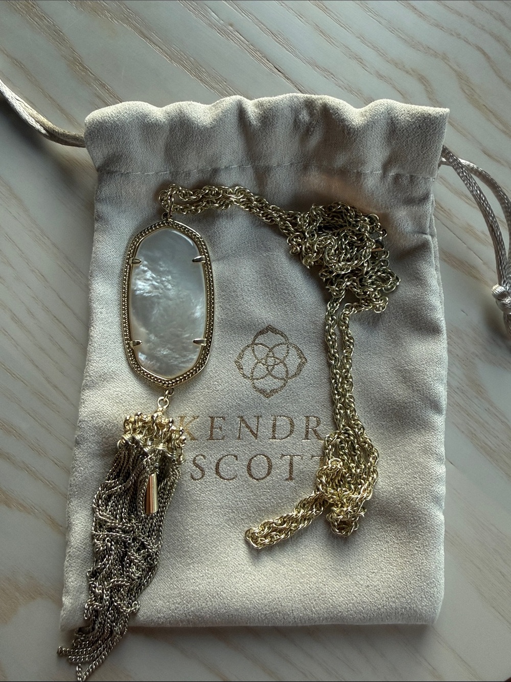 Kendra Scott Gold Mother-of-Pearl Oval Tassel Necklace